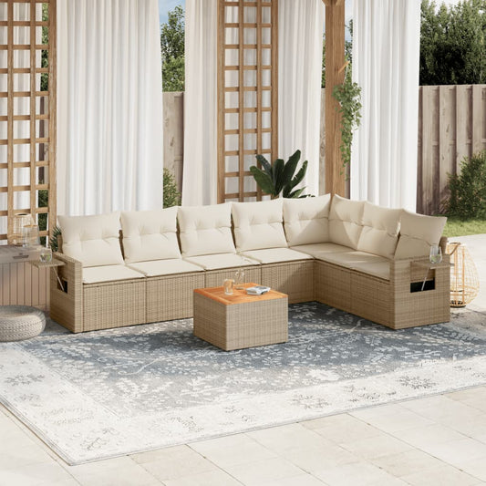 8-delige Loungeset met kussens poly rattan beige