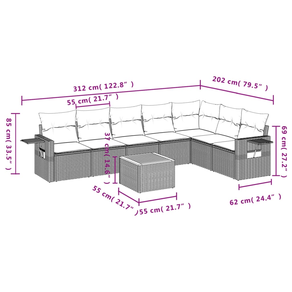 8-delige Loungeset met kussens poly rattan grijs Tuinsets | Creëer jouw Trendy Thuis | Gratis bezorgd & Retour | Trendy.nl