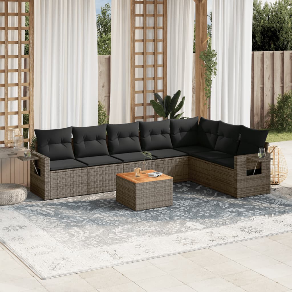 8-delige Loungeset met kussens poly rattan grijs Tuinsets | Creëer jouw Trendy Thuis | Gratis bezorgd & Retour | Trendy.nl