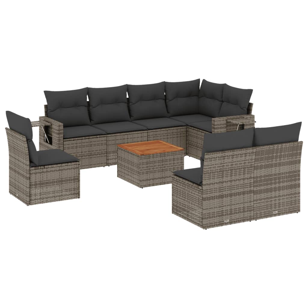 9-delige Loungeset met kussens poly rattan grijs Tuinsets | Creëer jouw Trendy Thuis | Gratis bezorgd & Retour | Trendy.nl