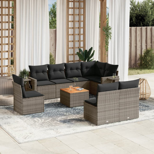 9-delige Loungeset met kussens poly rattan grijs Tuinsets | Creëer jouw Trendy Thuis | Gratis bezorgd & Retour | Trendy.nl