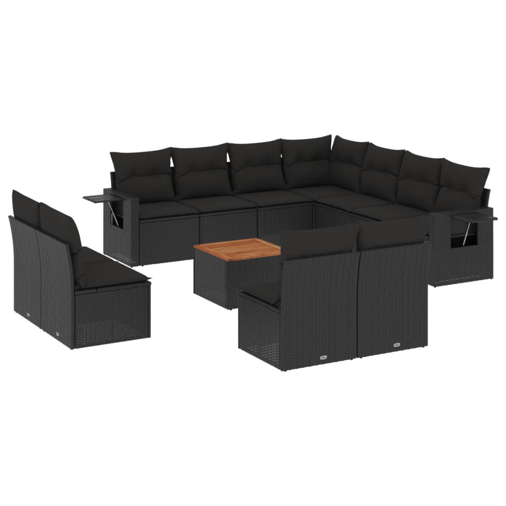 12-delige Loungeset met kussens poly rattan zwart Tuinsets | Creëer jouw Trendy Thuis | Gratis bezorgd & Retour | Trendy.nl