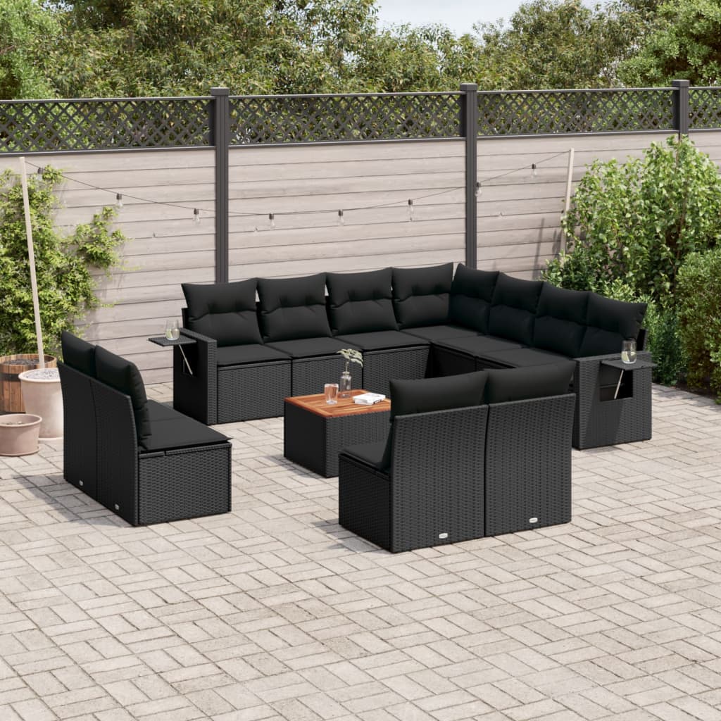 12-delige Loungeset met kussens poly rattan zwart Tuinsets | Creëer jouw Trendy Thuis | Gratis bezorgd & Retour | Trendy.nl