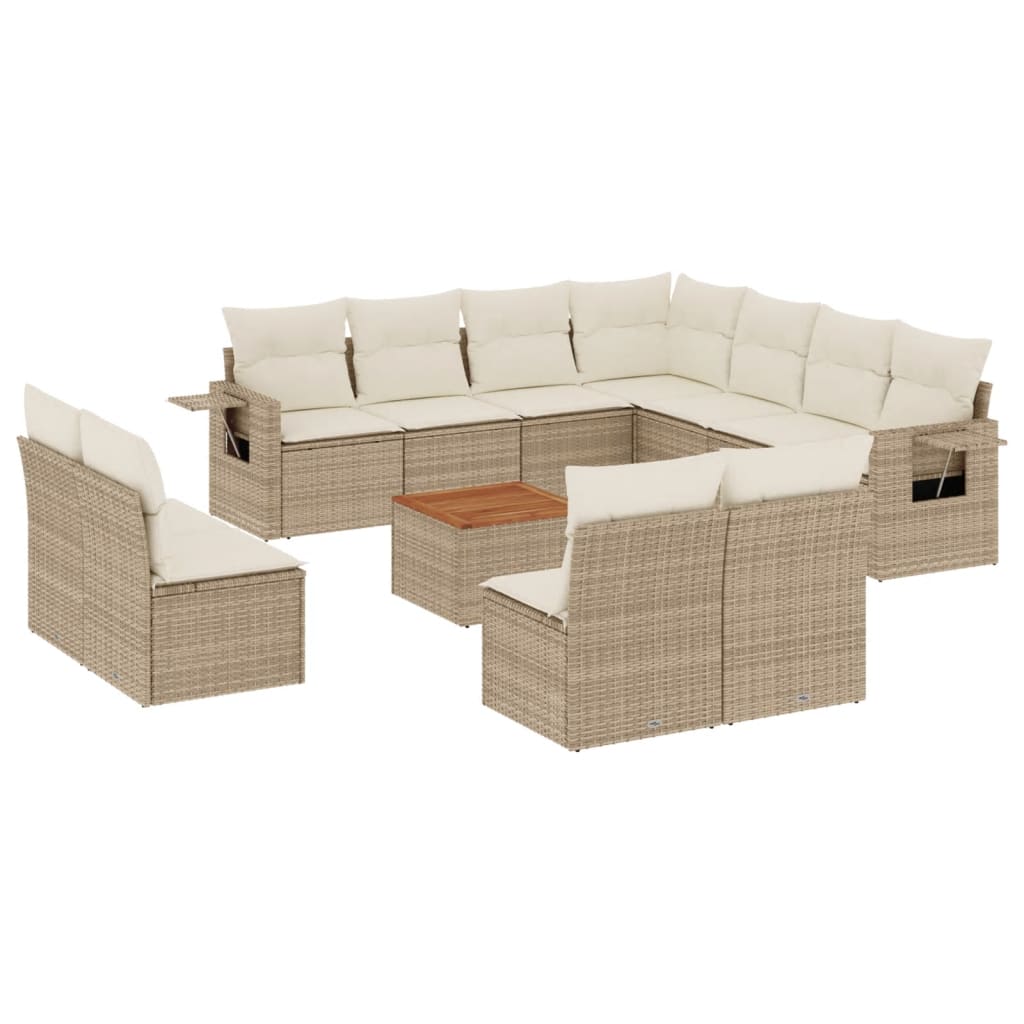 12-delige Loungeset met kussens poly rattan beige