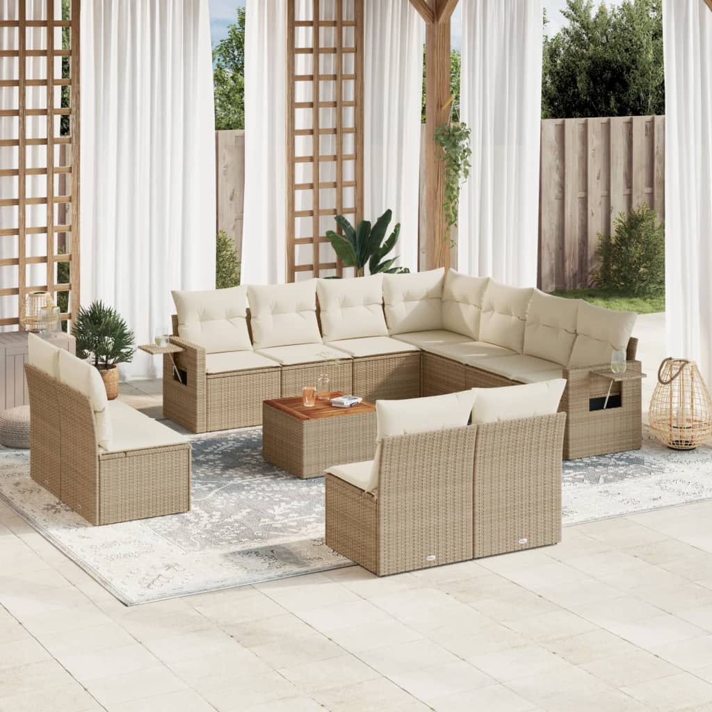 12-delige Loungeset met kussens poly rattan beige