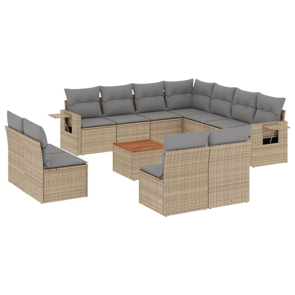 12-delige Loungeset met kussens poly rattan gemengd beige