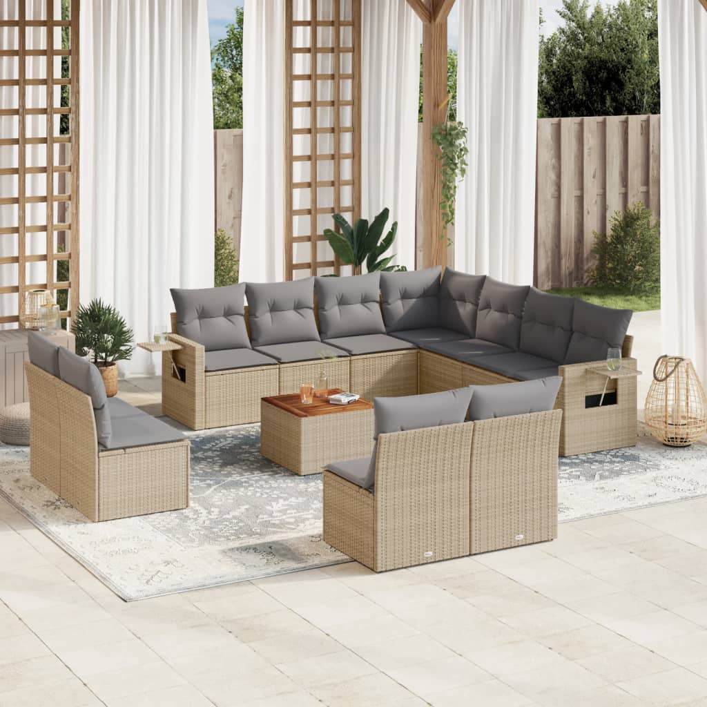 12-delige Loungeset met kussens poly rattan gemengd beige