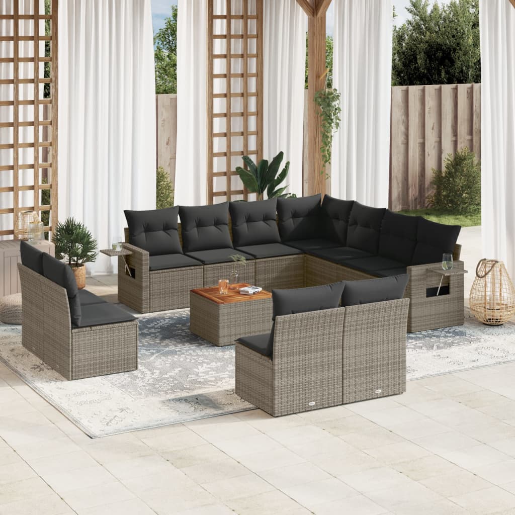 12-delige Loungeset met kussens poly rattan grijs Tuinsets | Creëer jouw Trendy Thuis | Gratis bezorgd & Retour | Trendy.nl