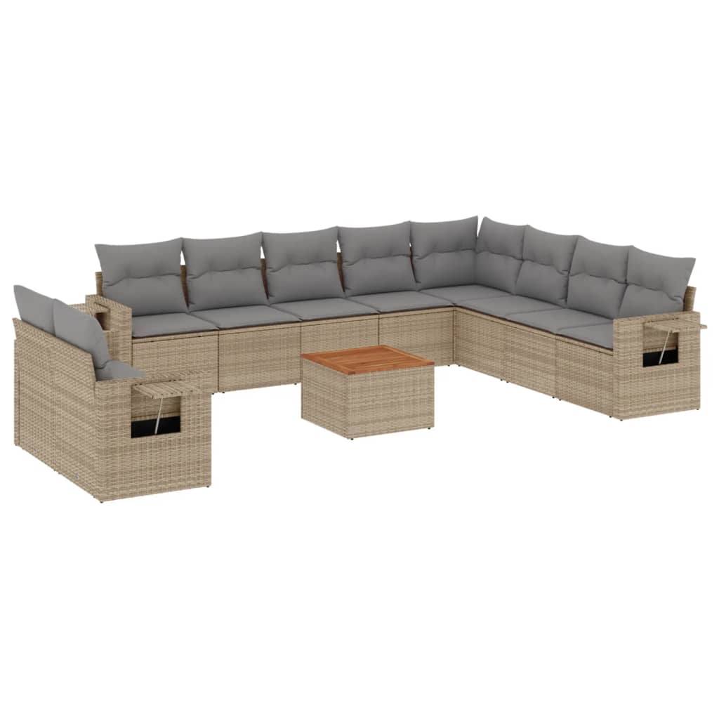 11-delige Loungeset met kussens poly rattan gemengd beige