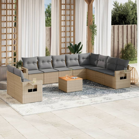 11-delige Loungeset met kussens poly rattan gemengd beige