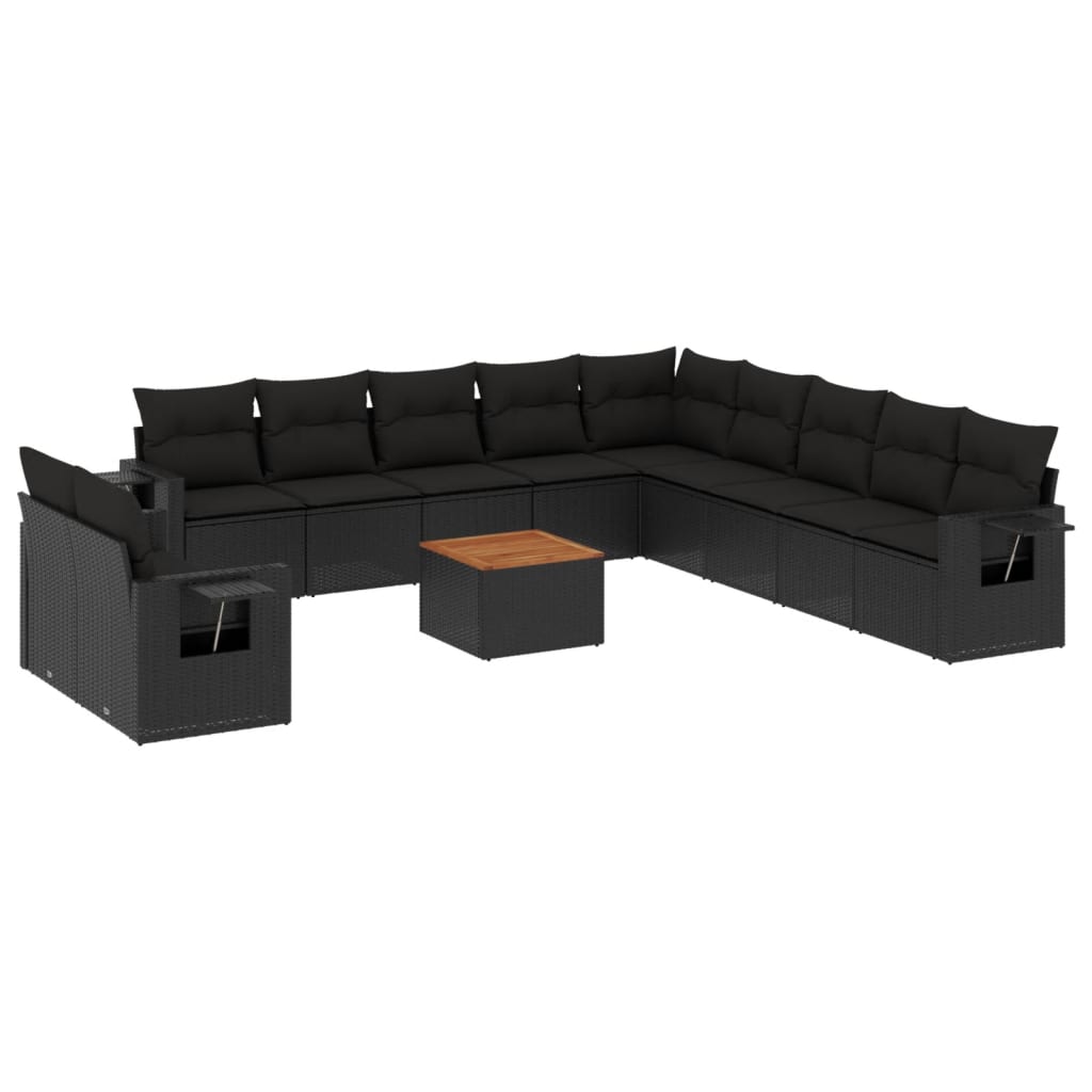 12-delige Loungeset met kussens poly rattan zwart Tuinsets | Creëer jouw Trendy Thuis | Gratis bezorgd & Retour | Trendy.nl