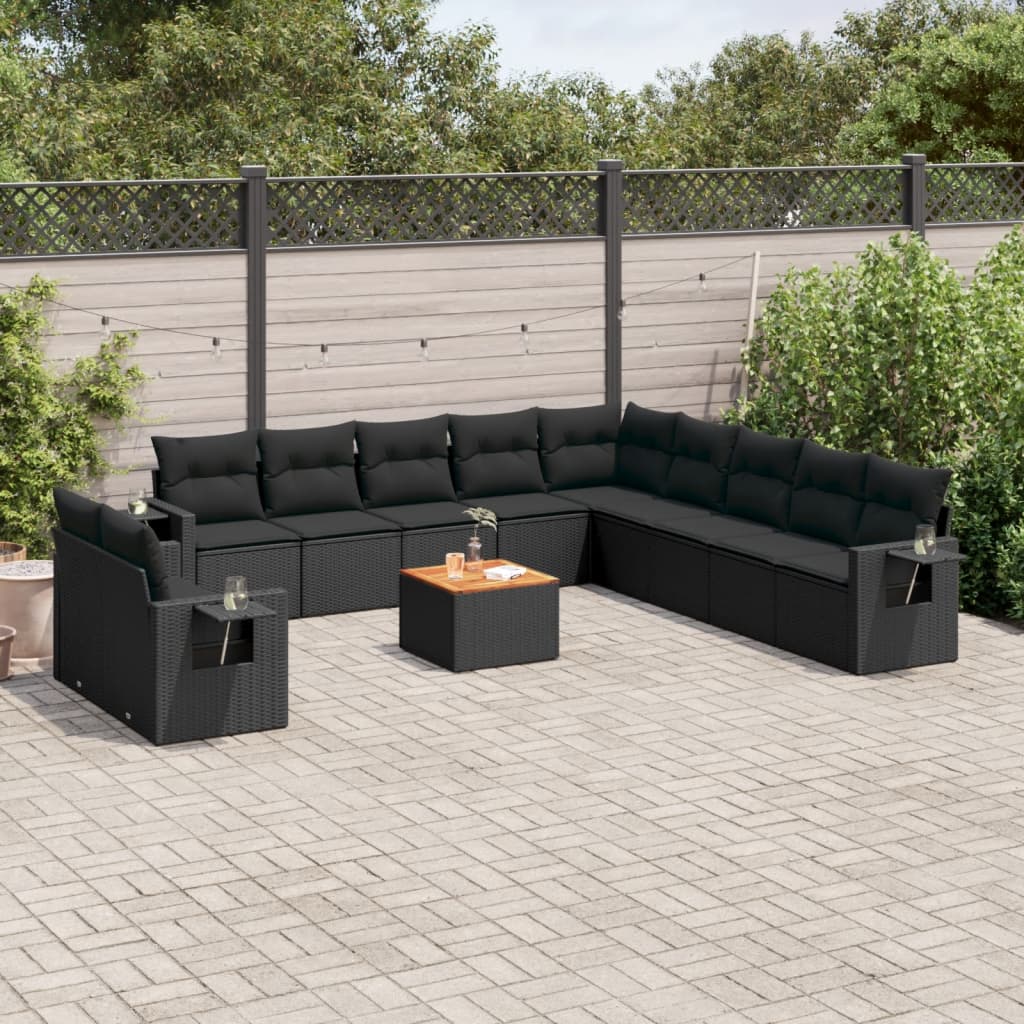 12-delige Loungeset met kussens poly rattan zwart Tuinsets | Creëer jouw Trendy Thuis | Gratis bezorgd & Retour | Trendy.nl