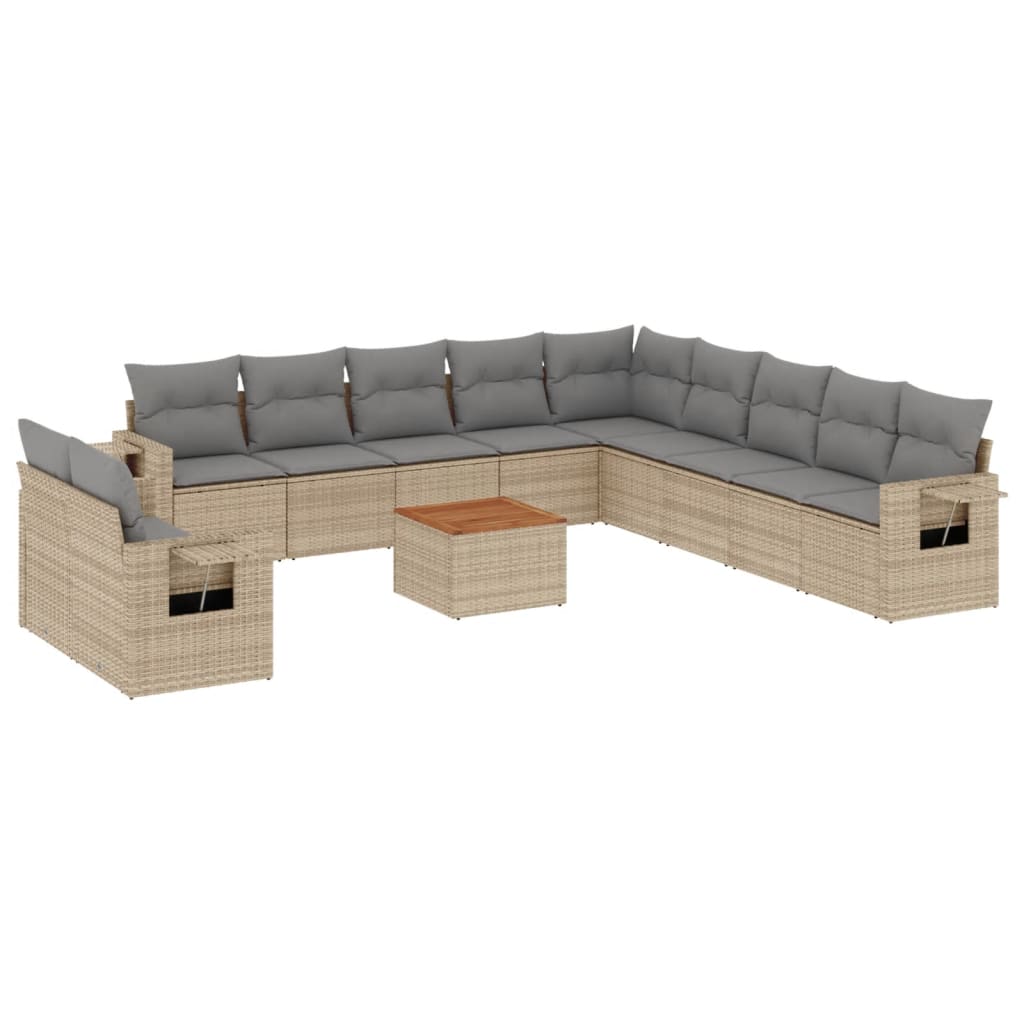 12-delige Loungeset met kussens poly rattan gemengd beige