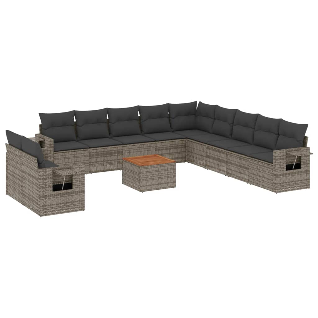 12-delige Loungeset met kussens poly rattan grijs