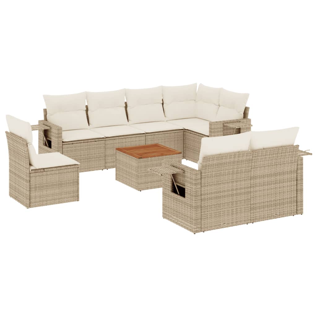 9-delige Loungeset met kussens poly rattan beige