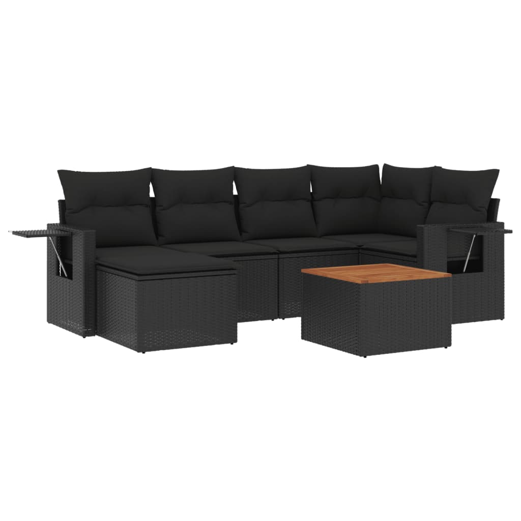 7-delige Loungeset met kussens poly rattan zwart Tuinsets | Creëer jouw Trendy Thuis | Gratis bezorgd & Retour | Trendy.nl