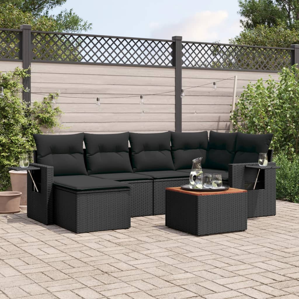 7-delige Loungeset met kussens poly rattan zwart Tuinsets | Creëer jouw Trendy Thuis | Gratis bezorgd & Retour | Trendy.nl