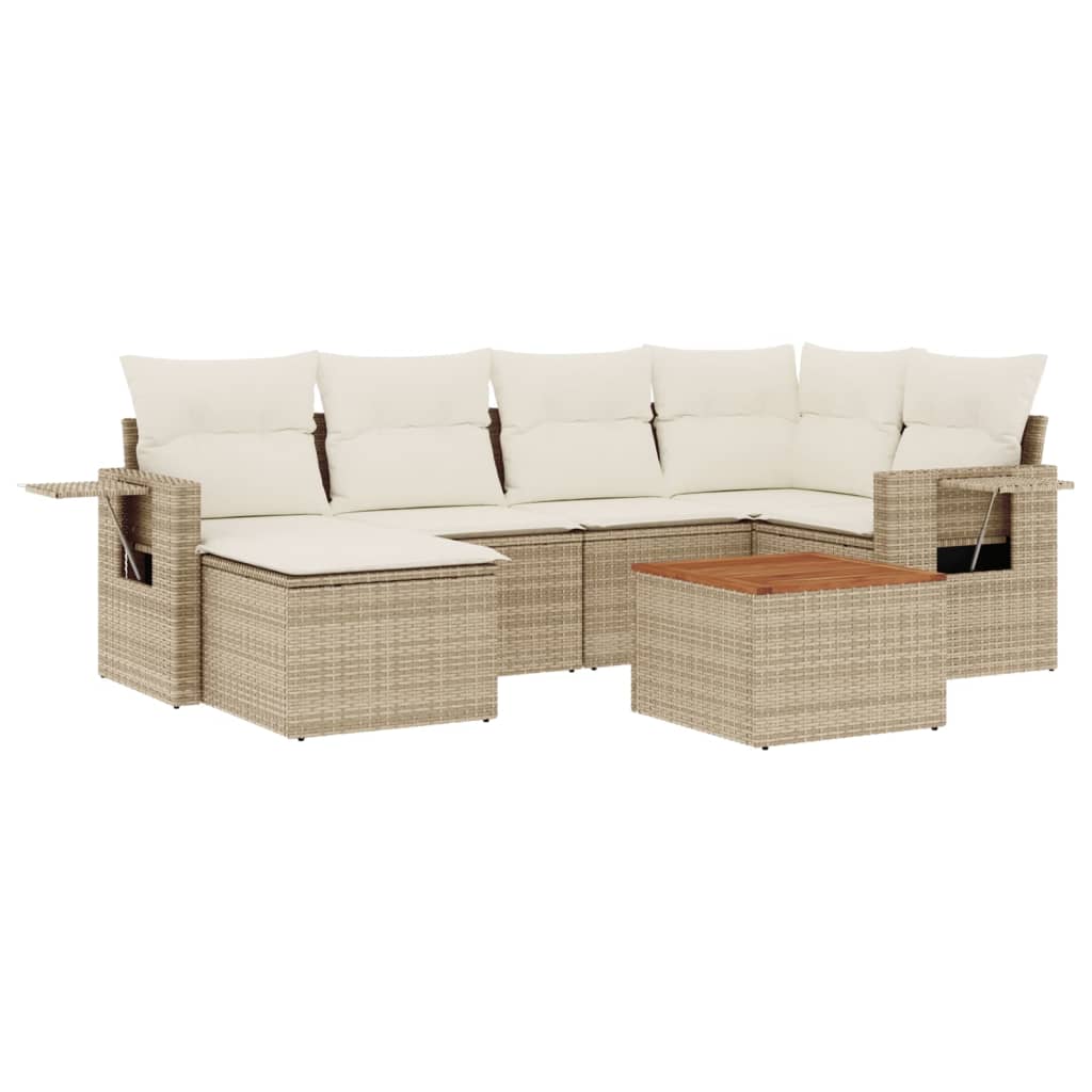 7-delige Loungeset met kussens poly rattan beige