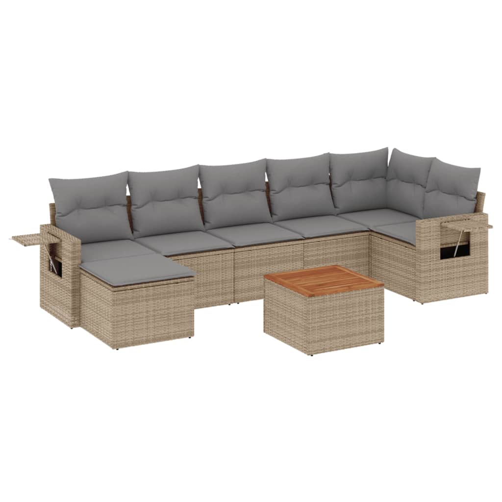 8-delige Loungeset met kussens poly rattan gemengd beige