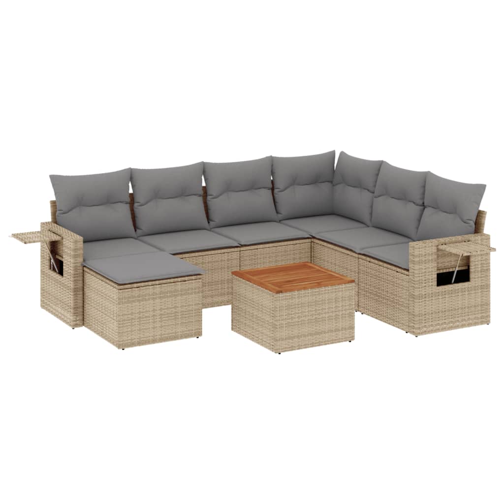 8-delige Loungeset met kussens poly rattan gemengd beige