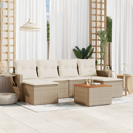 7-delige Loungeset met kussens poly rattan beige