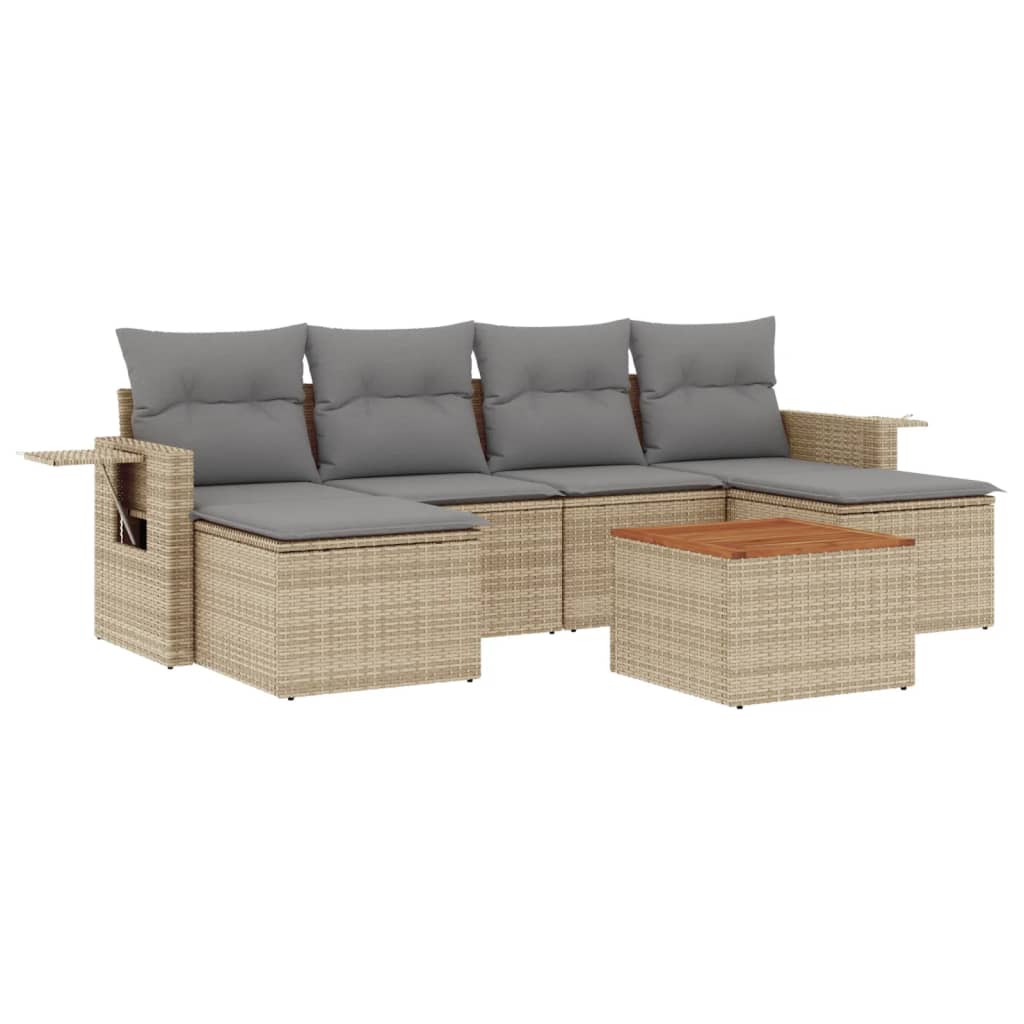 7-delige Loungeset met kussens poly rattan gemengd beige