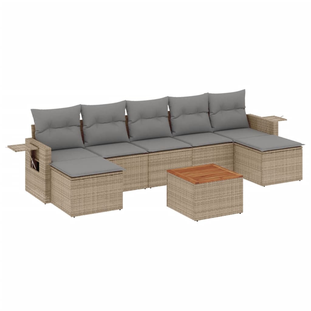 8-delige Loungeset met kussens poly rattan gemengd beige