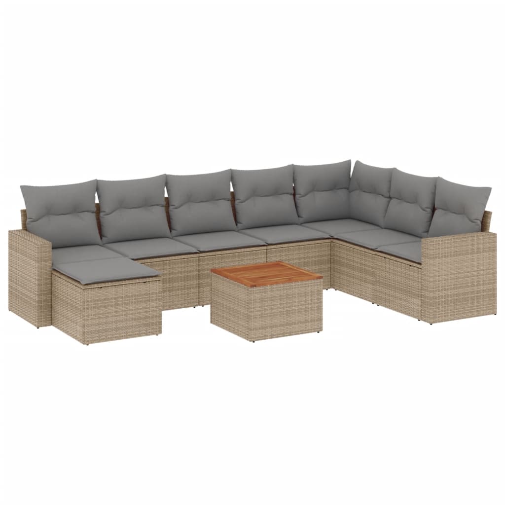 9-delige Loungeset met kussens poly rattan gemengd beige