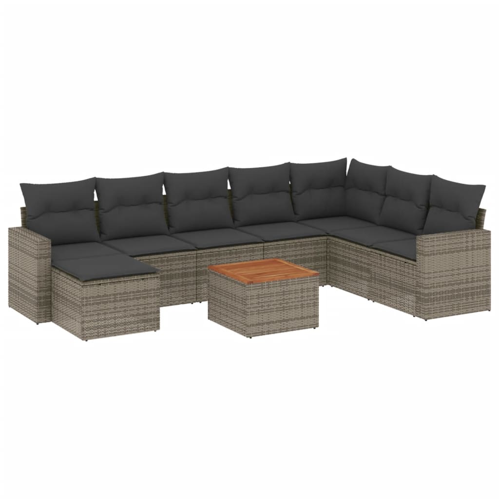 9-delige Loungeset met kussens poly rattan grijs Tuinsets | Creëer jouw Trendy Thuis | Gratis bezorgd & Retour | Trendy.nl