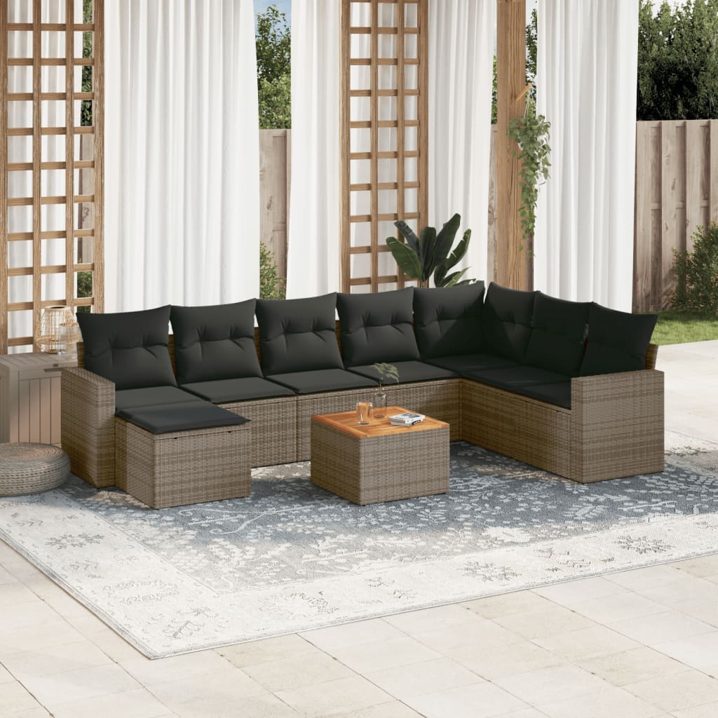 9-delige Loungeset met kussens poly rattan grijs Tuinsets | Creëer jouw Trendy Thuis | Gratis bezorgd & Retour | Trendy.nl