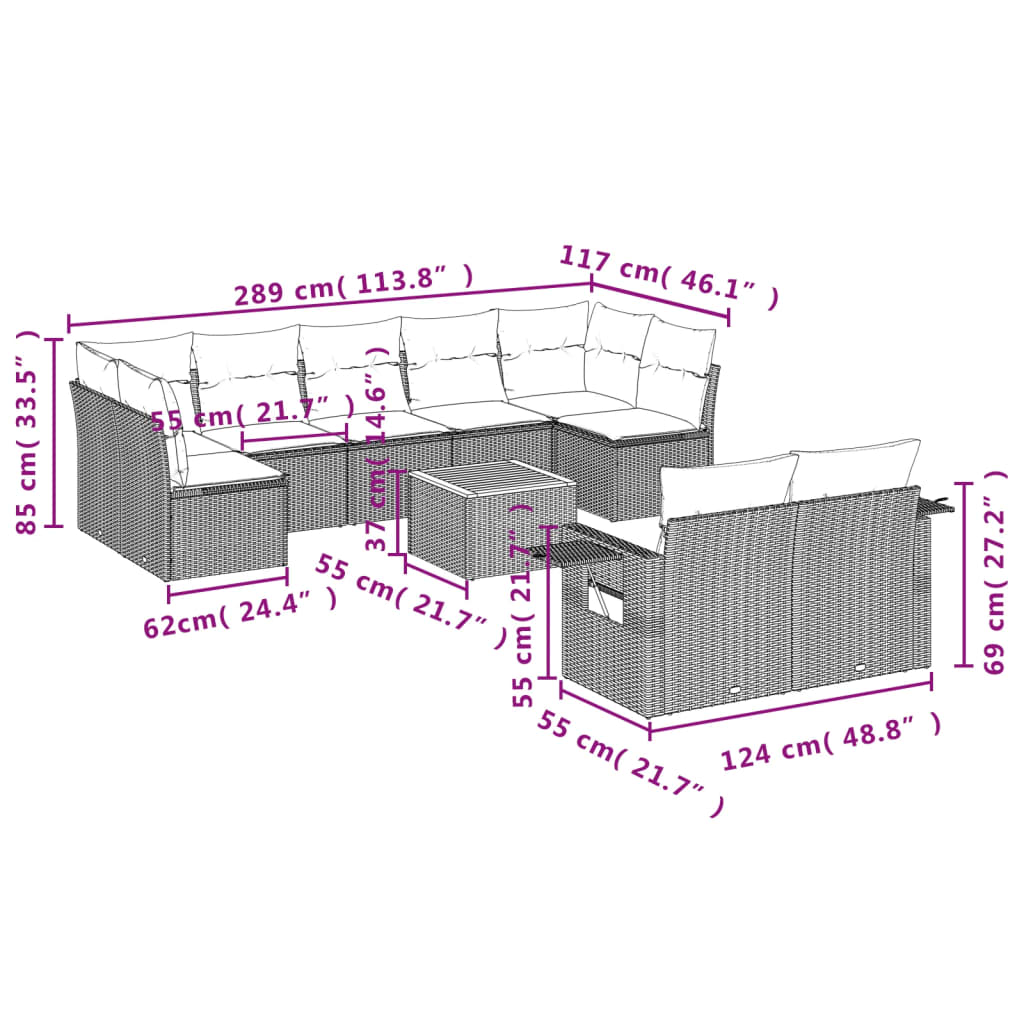 10-delige Loungeset met kussens poly rattan zwart Tuinsets | Creëer jouw Trendy Thuis | Gratis bezorgd & Retour | Trendy.nl