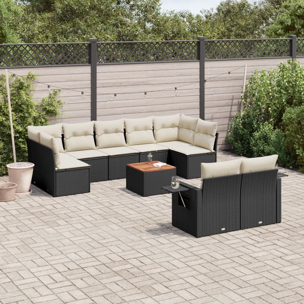 10-delige Loungeset met kussens poly rattan zwart Tuinsets | Creëer jouw Trendy Thuis | Gratis bezorgd & Retour | Trendy.nl