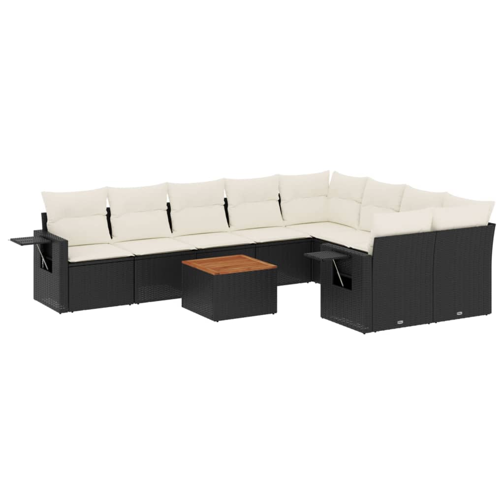 10-delige Loungeset met kussens poly rattan zwart Tuinsets | Creëer jouw Trendy Thuis | Gratis bezorgd & Retour | Trendy.nl