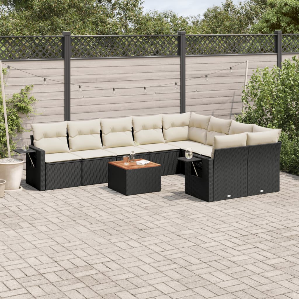 10-delige Loungeset met kussens poly rattan zwart Tuinsets | Creëer jouw Trendy Thuis | Gratis bezorgd & Retour | Trendy.nl