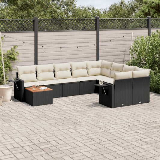 10-delige Loungeset met kussens poly rattan zwart Tuinsets | Creëer jouw Trendy Thuis | Gratis bezorgd & Retour | Trendy.nl