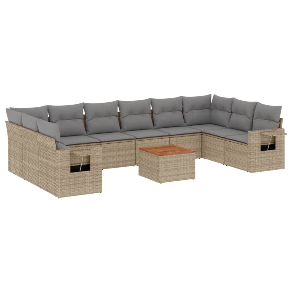 11-delige Loungeset met kussens poly rattan gemengd beige