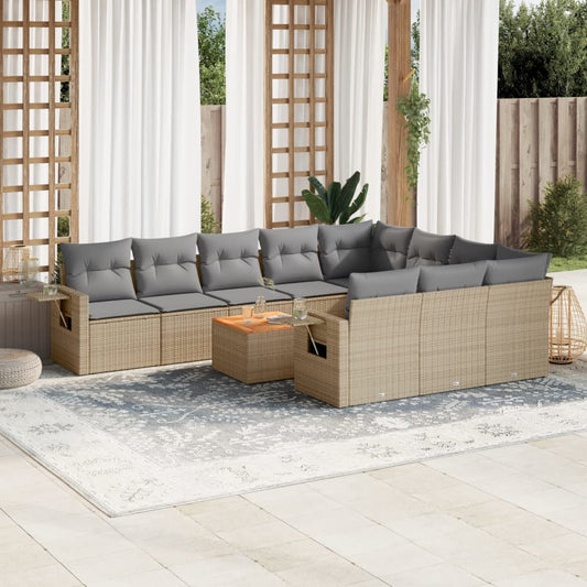 11-delige Loungeset met kussens poly rattan gemengd beige