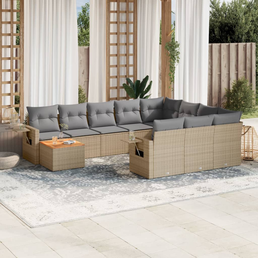 11-delige Loungeset met kussens poly rattan gemengd beige