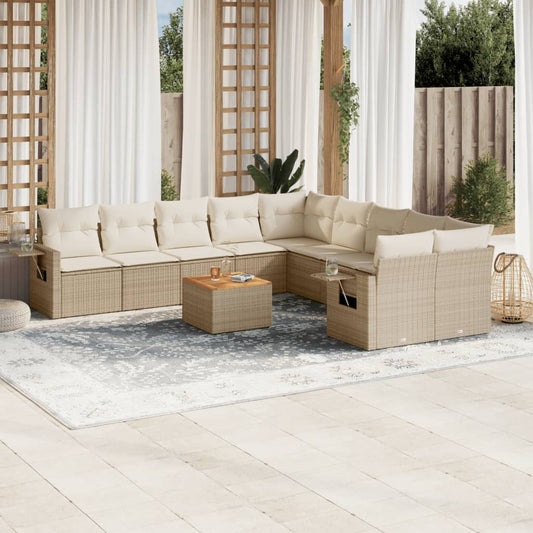 11-delige Tuinset met kussens poly rattan beige