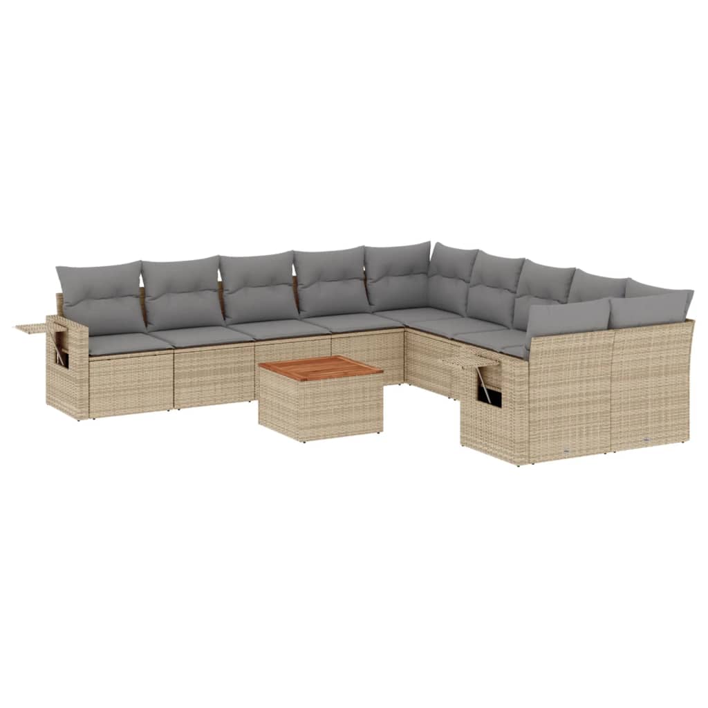 11-delige Loungeset met kussens poly rattan gemengd beige