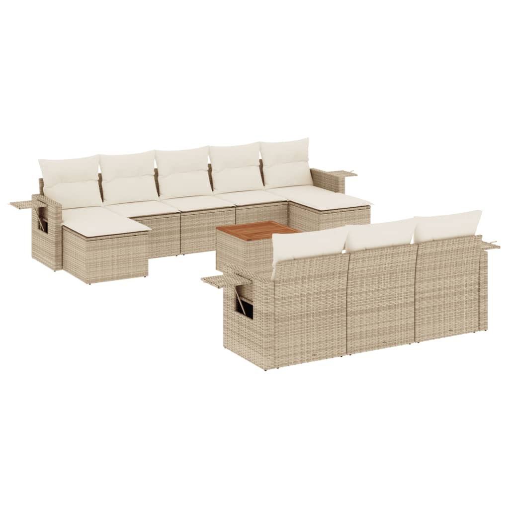 11-delige Tuinset met kussens poly rattan beige