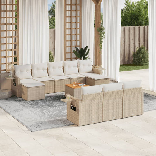 11-delige Tuinset met kussens poly rattan beige