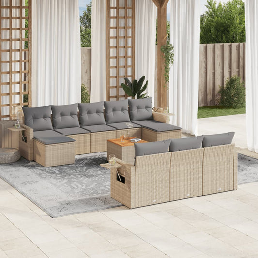 11-delige Loungeset met kussens poly rattan gemengd beige