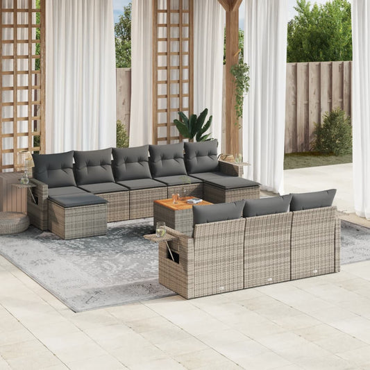 11-delige Loungeset met kussens poly rattan grijs