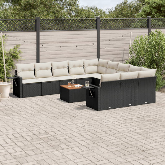 12-delige Loungeset met kussens poly rattan zwart Tuinsets | Creëer jouw Trendy Thuis | Gratis bezorgd & Retour | Trendy.nl