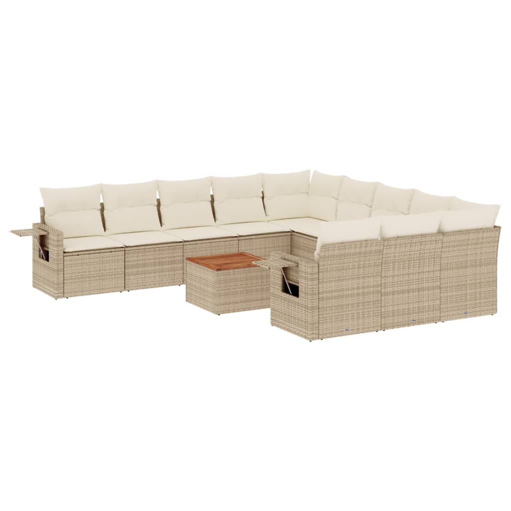 12-delige Loungeset met kussens poly rattan beige