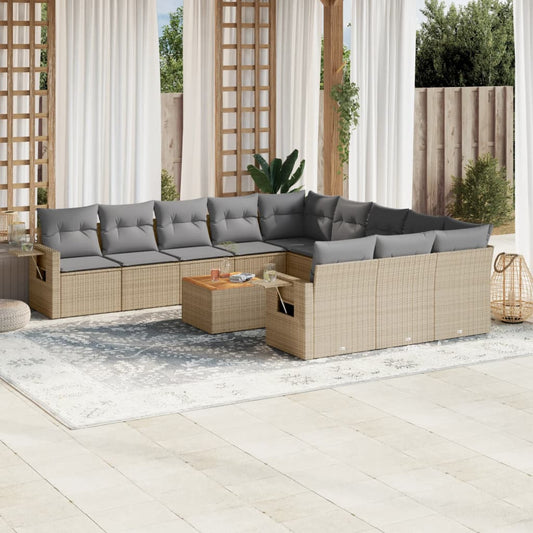 12-delige Loungeset met kussens poly rattan gemengd beige