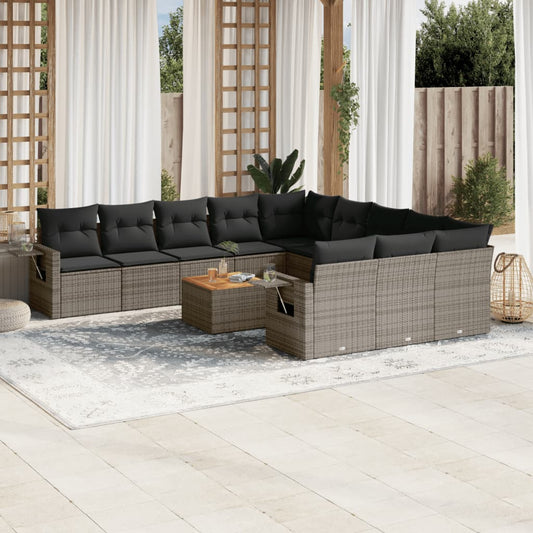 12-delige Loungeset met kussens poly rattan grijs Tuinsets | Creëer jouw Trendy Thuis | Gratis bezorgd & Retour | Trendy.nl