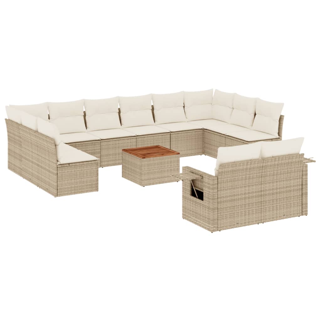 13-delige Loungeset met kussens poly rattan beige