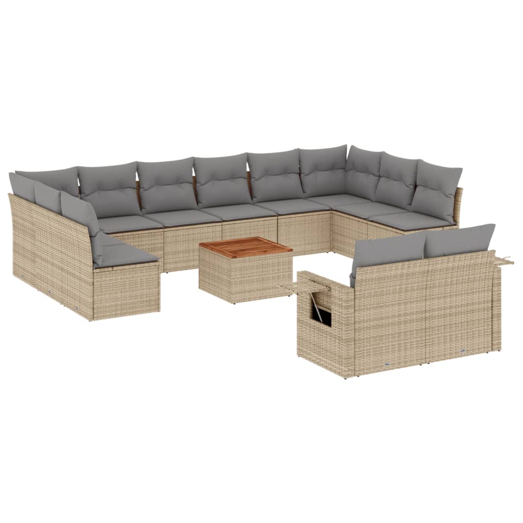 13-delige Loungeset met kussens poly rattan gemengd beige